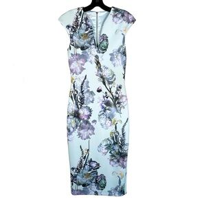 Ted Baker Bavaria Floral Midi Dress Mint Green Sleeveless US 4